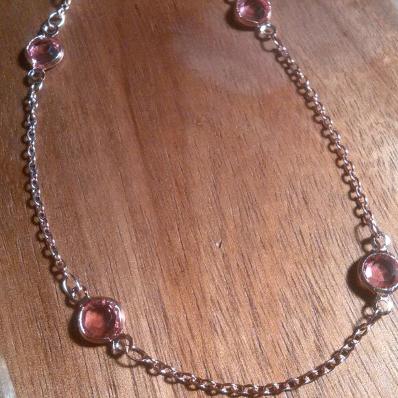 Beveled Pink Glass Ion Plated Rose Gold Stainless Steel Station Bracelet - Picture 9 of 10